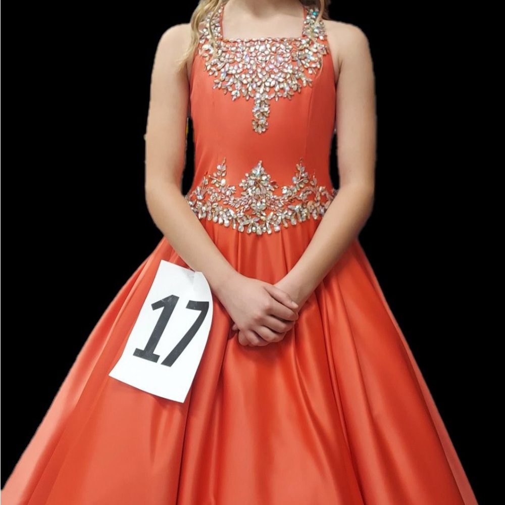 Ritzee girls size 12 salmon pageant dress